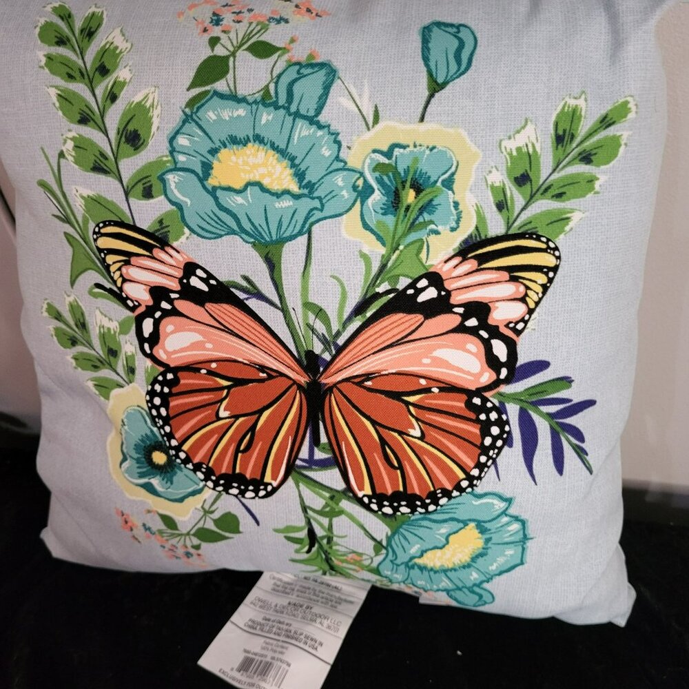 Floral Butterfly Outdoor Throw Pillow By Hampton Bay